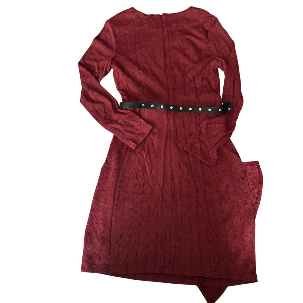 Sam Edelman Maroon, Belted, Lined, Long Sleeve Mini Dress- 6 - Picture 3 of 12